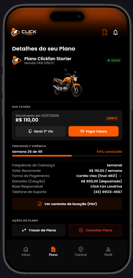 Tela do meu plano do app ClickFan