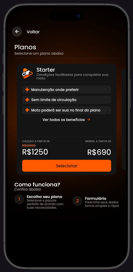 Tela de configuração de plano do app ClickFan