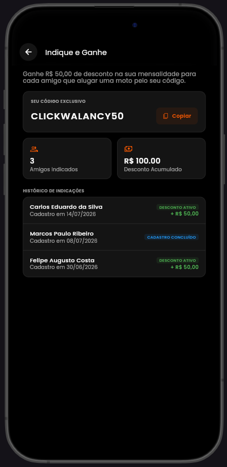 Tela de indicação do app ClickFan